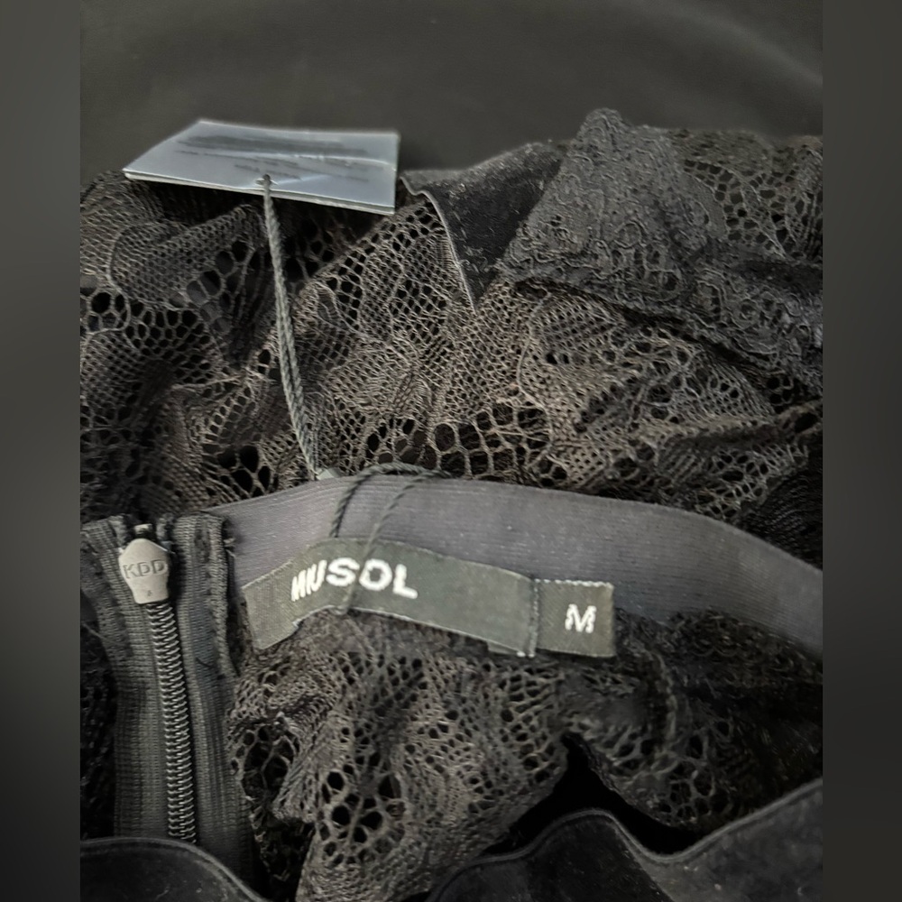 Miusol Dress Women’s Medium Black Lace/Suede Top Lined Maxi Evening Formal New - Picture 2 of 12